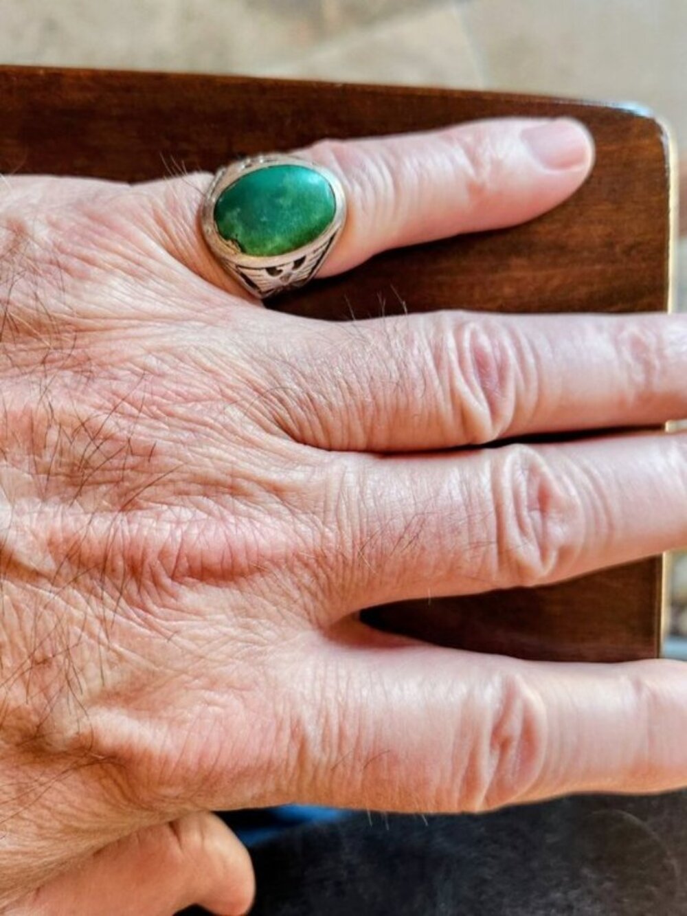 Men's Thunderbird Design Navajo Turquoise and Sterling Pinky Ring - Size 8.5